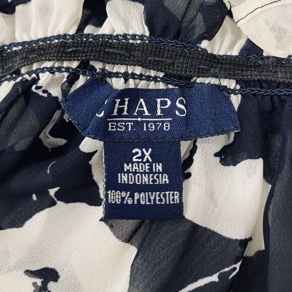 CHAPS 2X Women’s Navy White Floral Sheer Peasant Cottagecore Chic Beachy Blouse - Picture 8 of 15